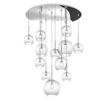 Lampadario Contemporaneo Future Metallo Cromo Vetro Mix Trasparente 12 Luci E27