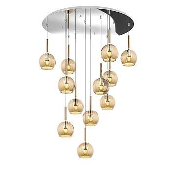 Lampadario Contemporaneo Future Metallo Cromo Vetro Ambra 12 Luci E27