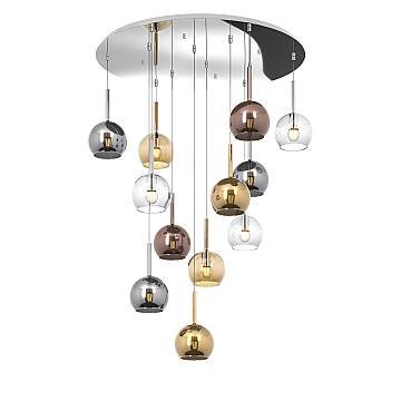 Lampadario Contemporaneo Future Metallo Cromo Vetro Multicolor 12 Luci E27