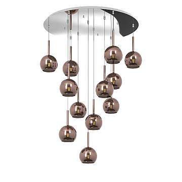 Lampadario Contemporaneo Future Metallo Cromo Vetro Rame 12 Luci E27