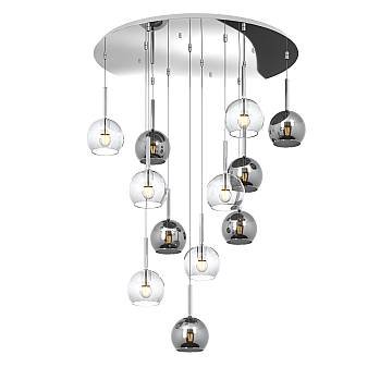 Lampadario Contemporaneo Future Metallo Cromo Vetro Trasp-Cromo 12 Luci E27