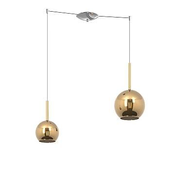 Lampadario Contemporaneo Future Metallo Cromo Vetro Oro 2 Luci E27