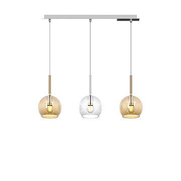 Lampadario Contemporaneo Future Metallo Cromo Vetro Trasp-Ambra 3 Luci E27