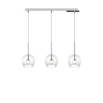 Lampadario Rettangolare Contemp Future Metallo Cromo Vetro Trasp. 3 Luci E27