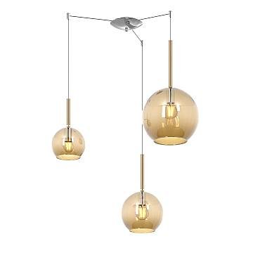 Lampadario Contemporaneo Future Metallo Cromo Vetro Ambra 3 Luci E27