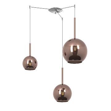 Lampadario Contemporaneo Future Metallo Cromo Vetro Rame 3 Luci E27