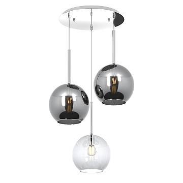 Lampadario Contemp Future Metallo Cromo Vetro Grande Trasp-Cromo 3 Luci E27