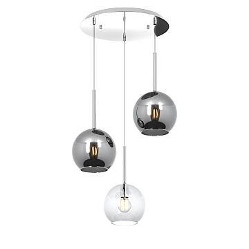 Lampadario Tondo Contemporaneo Future Metallo Cromo Vetro Trasp-Cromo 3 Luci E27