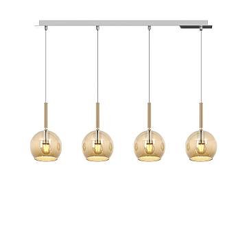 Lampadario Rettangolare Contemp Future Metallo Cromo Vetro Ambra 4 Luci E27