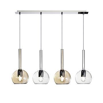 Lampadario Contemporaneo Future Metallo Cromo Vetro Trasp-Ambra 4 Luci E27