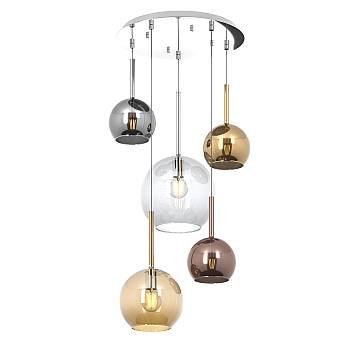 Lampadario Contemporaneo Future Metallo Cromo Vetro Mix Multicolor 5 Luci E27