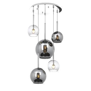 Lampadario Contemporaneo Future Metallo Cromo Vetro Mix Trasp-Cromo 5 Luci E27