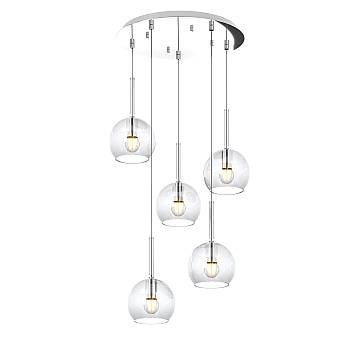 Lampadario Contemporaneo Future Metallo Cromo Vetro Trasparente 5 Luci E27