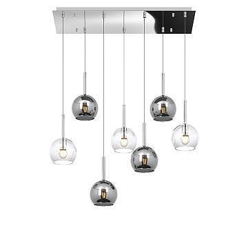 Lampadario Contemporaneo Future Metallo Cromo Vetro Trasp-Cromo 7 Luci E27