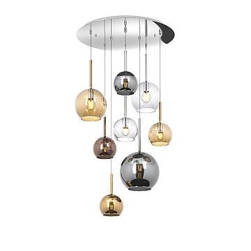 Lampadario Contemporaneo Future Metallo Cromo Vetro Mix Multicolor 8 Luci E27