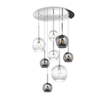 Lampadario Contemporaneo Future Metallo Cromo Vetro Mix Trasp-Cromo 8 Luci E27
