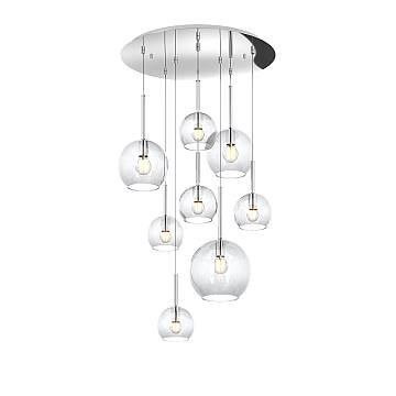 Lampadario Contemporaneo Future Metallo Cromo Vetro Mix Trasparente 8 Luci E27