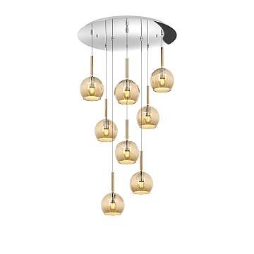 Lampadario Contemporaneo Future Metallo Cromo Vetro Ambra 8 Luci E27