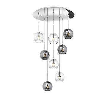 Lampadario Contemporaneo Future Metallo Cromo Vetro Trasp-Cromo 8 Luci E27