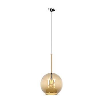 Sospensione Contemporanea Future Metallo Cromo Vetro Ambra 1 Luce E27 D.25Cm