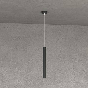 Sospensione Moderna Round Tube Metallo Nero 1 Luce Gu10