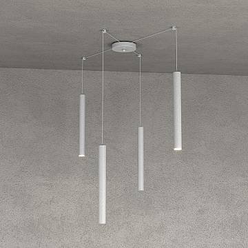 Sospensione Moderna Round Tube Metallo Grigio 4 Luci Gu10