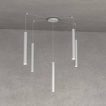 Sospensione Moderna Round Tube Metallo Grigio 5 Luci Gu10