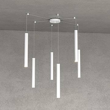 Sospensione Moderna Round Tube Metallo Bianco 6 Luci Gu10