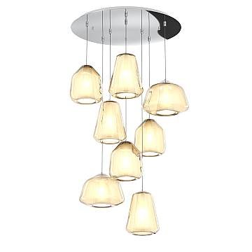 Sospensione Contemp Tonda Double Skin Metallo Cromo Vetro Mix Ambra 8 Luci E27