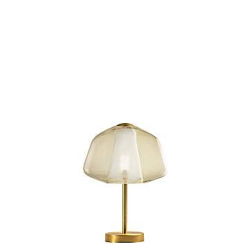 Lampada Contemp. Double Skin Alpha Metallo Ottone Sat. Vetro Ambra 1 Luce E27