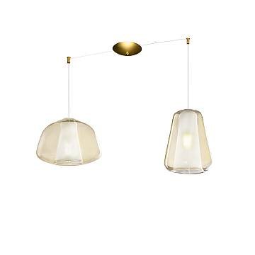 Lampadario Contemporaneo Double Skin Metallo Ottone Vetro Ambra 2 Luci E27