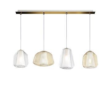 Lampadario Contemporaneo Double Skin Metallo Ottone Vetro Trasp-Ambra 4 Luci E27