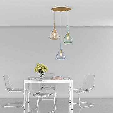 Lampadario Contemporaneo Kona Metallo Ottone Vetro Multicolor 3 Luci E27