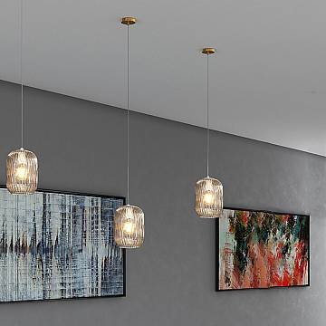Lampadario Contemporaneo Tender Metallo Ottone Vetro Ambra 1 Luce E27