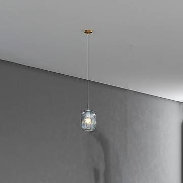 Lampadario Contemporaneo Tender Metallo Ottone Vetro Blu 1 Luce E27
