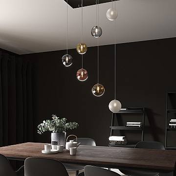 Lampadario Contemporaneo Eclipse Metallo Cromo Vetro Multicolor 7 Luci G9