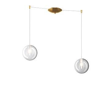 Lampadario Contemporaneo Eclipse Metallo Ottone Vetro Bianco-Trasp 2 Luci G9