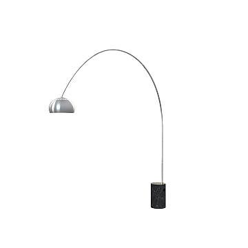 Piantana Contemporanea Turning Marmo Nero Cilindro Metallo Cromo 1 Luce E27