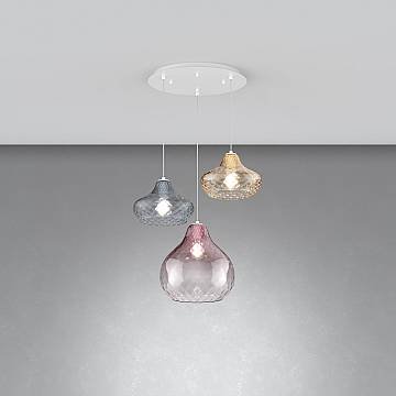 Lampadario Tondo Contemporaneo Dress Metallo Bianco Vetro Multicolor 3 Luci E27