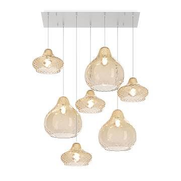 Lampadario Contemporaneo Dress Metallo Bianco Vetro Ambra 7 Luci E27