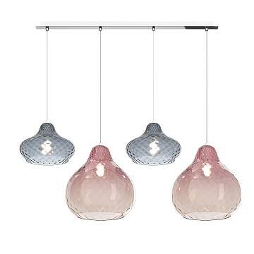 Lampadario Contemporaneo Dress Metallo Cromo Vetro Zaffiro-Ruggine 4 Luci E27