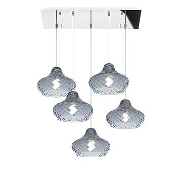 Lampadario Tondo Contemporaneo Dress Metallo Cromo Vetro Blu 5 Luci E27