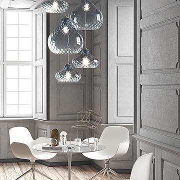 Lampadario Contemporaneo Dress Metallo Cromo Vetro Blu 5 Luci E27