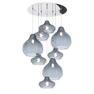 Lampadario Contemporaneo Dress Metallo Cromo Vetro Blu 8 Luci E27