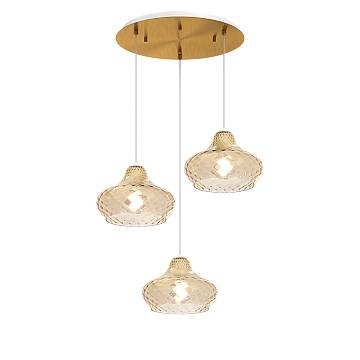 Lampadario Contemporaneo Dress Metallo Ottone Vetro Ambra 3 Luci E27