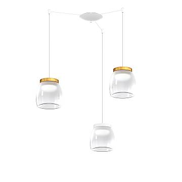 Lampadario Contemporaneo Drum Metallo Bianco Vetro Oro 3 Luci Led 24W Calda