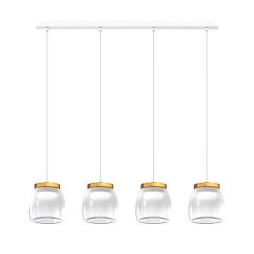 Lampadario Contemporaneo Drum Metallo Bianco Vetro Oro 4 Luci Led 32W Calda