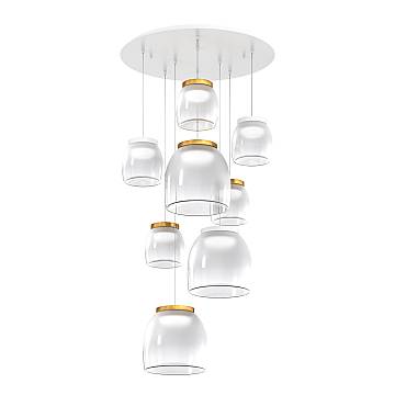 Lampadario Tondo Contemporaneo Drum Metallo Bianco Vetro Oro Ed 40-48W Calda