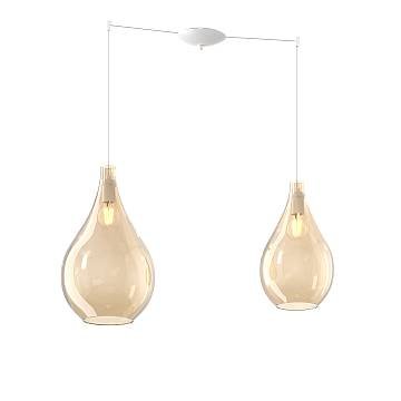 Lampadario Contemporaneo Drop 2.0 Metallo Bianco Vetro Ambra 2 Luci E27