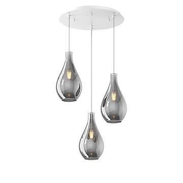 Lampadario Contemporaneo Drop 2.0 Metallo Bianco Vetro Fumè 3 Luci E27